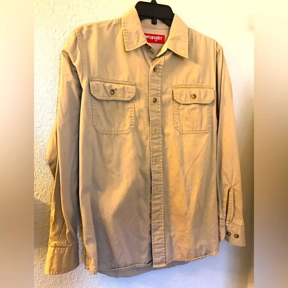 Wrangler khaki shirt Long Sleeve Size Small Mens Two Pocket